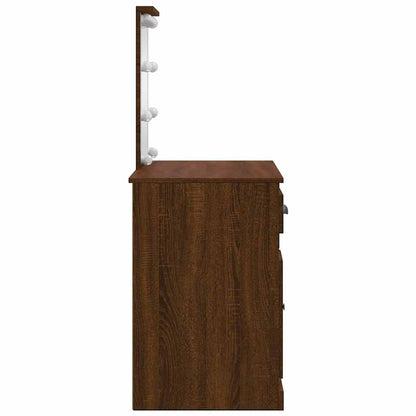 Dressing Table with LED Lights Brown Oak 90x42x132.5 cm