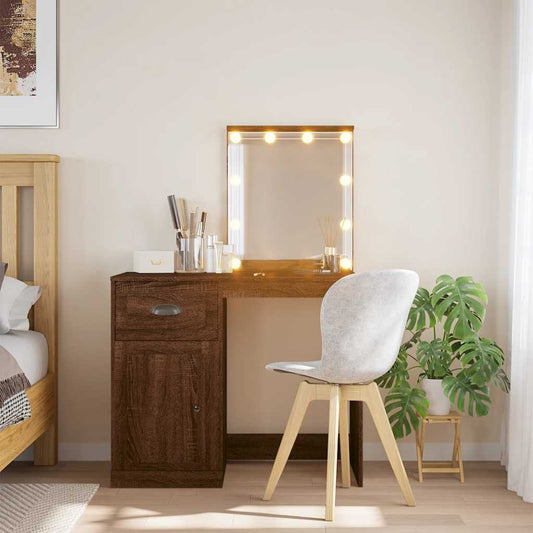 Dressing Table with LED Lights Brown Oak 90x42x132.5 cm