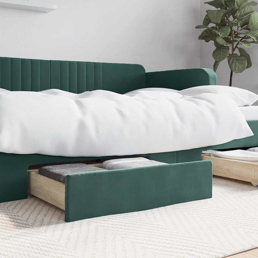Bed Drawers 2 pcs Dark Green Engineered Wood and Velvet