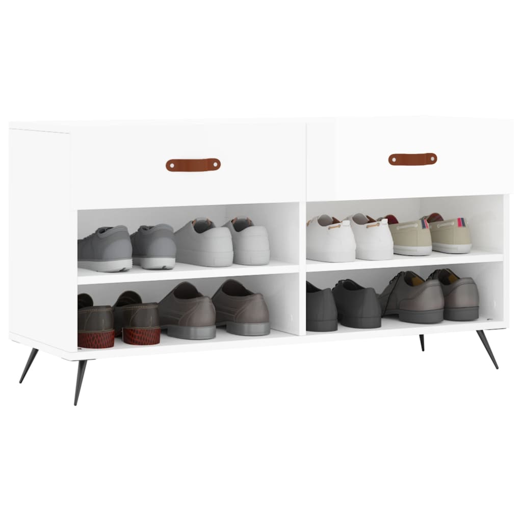 Shoe Bench High Gloss White 102x35x55 cm Engineered Wood