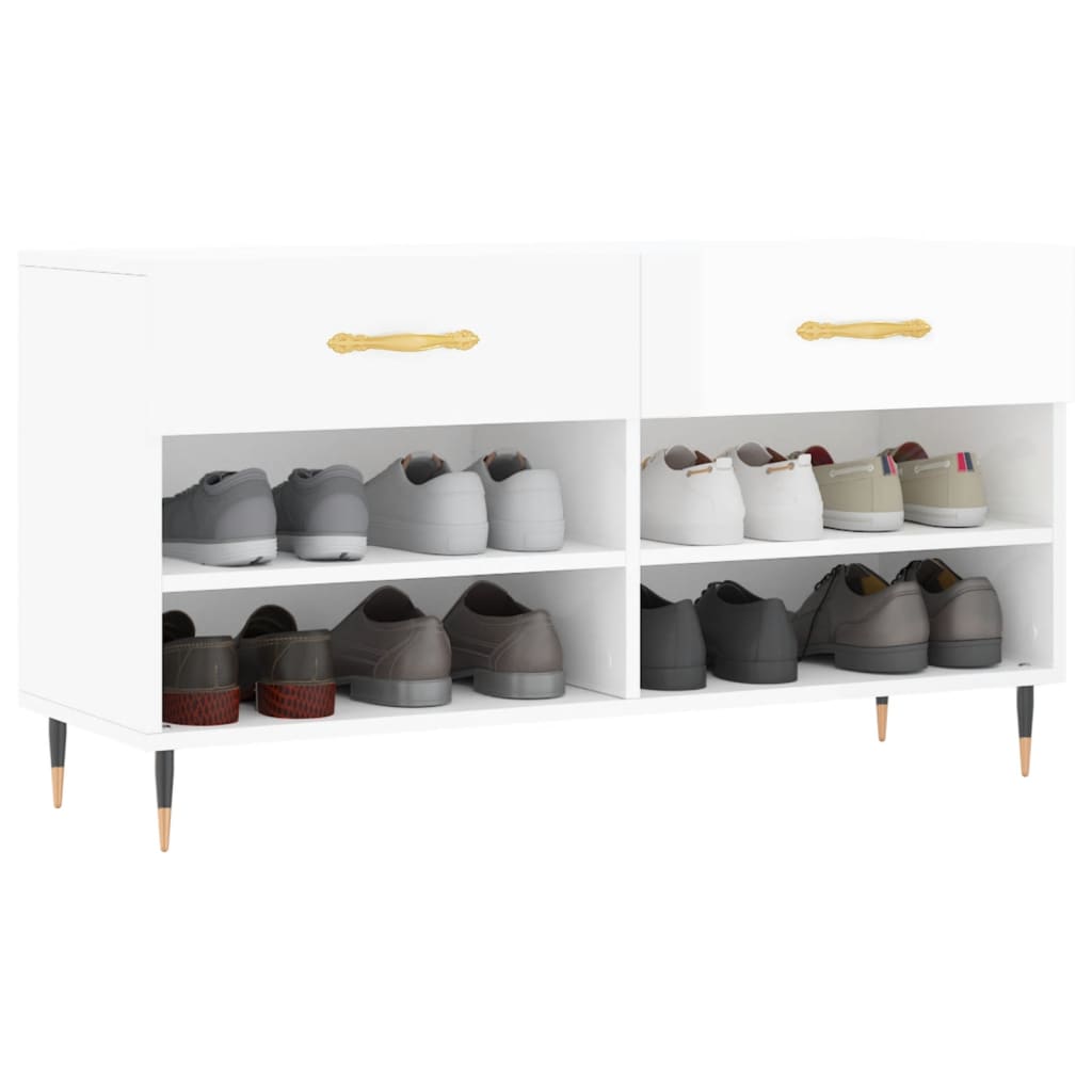 Shoe Bench High Gloss White 102x35x55 cm Engineered Wood