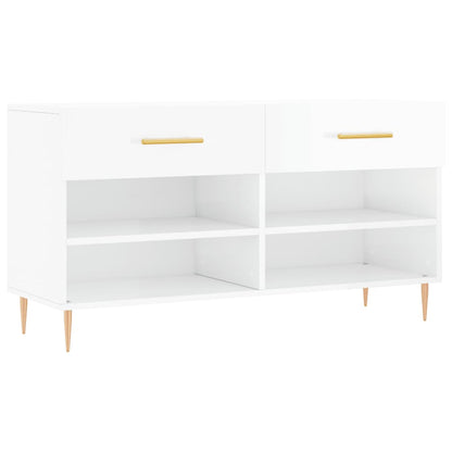 Shoe Bench High Gloss White 102x35x55 cm Engineered Wood