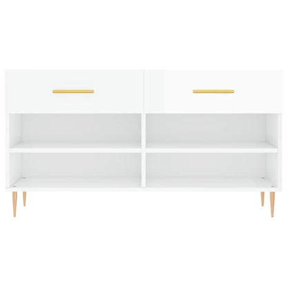 Shoe Bench High Gloss White 102x35x55 cm Engineered Wood