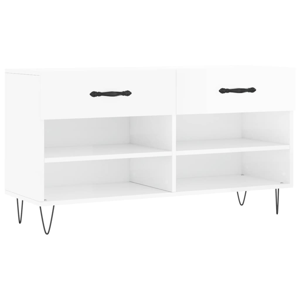 Shoe Bench High Gloss White 102x35x55 cm Engineered Wood