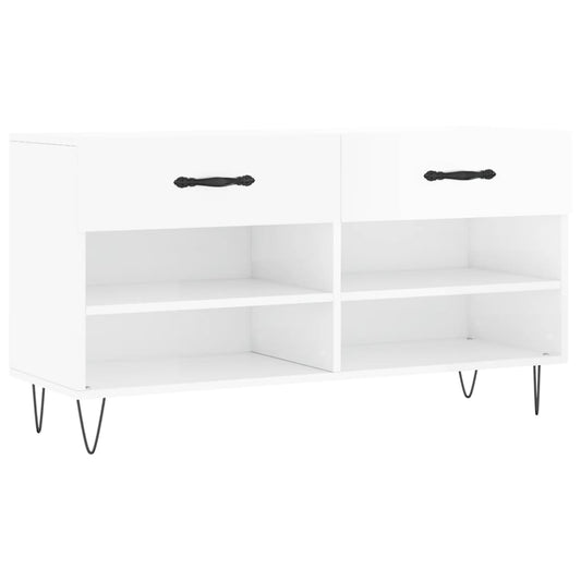 Shoe Bench High Gloss White 102x35x55 cm Engineered Wood