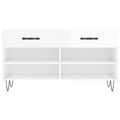 Shoe Bench High Gloss White 102x35x55 cm Engineered Wood