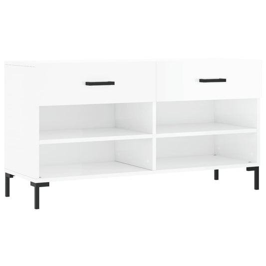 Shoe Bench High Gloss White 102x35x55 cm Engineered Wood