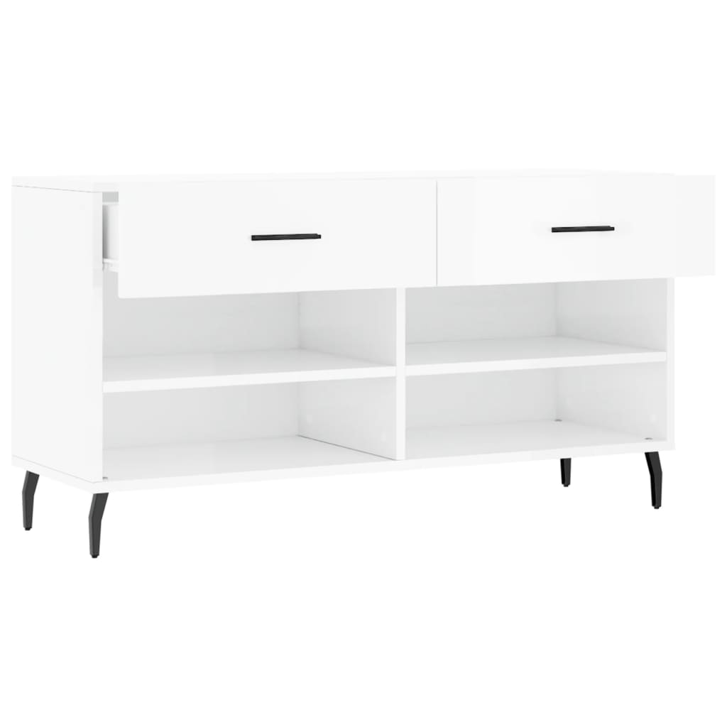 Shoe Bench High Gloss White 102x35x55 cm Engineered Wood