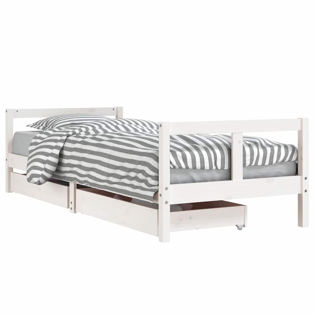 Kids Bed Frame with Drawers White 80x200 cm Solid Wood Pine