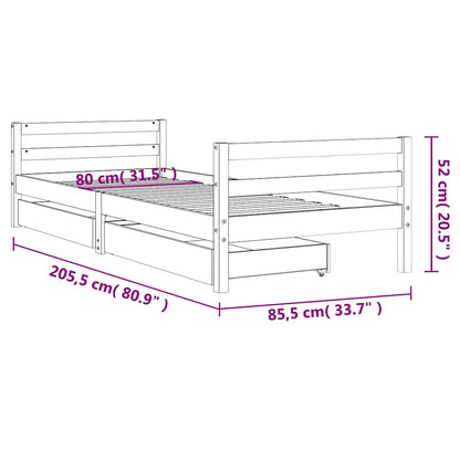 Kids Bed Frame with Drawers White 80x200 cm Solid Wood Pine