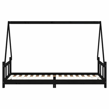Kids Bed Frame Black 90x200 cm Solid Wood Pine
