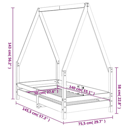 Kids Bed Frame 70x140 cm Solid Wood Pine