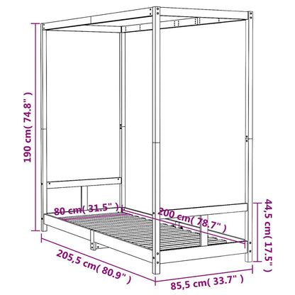 Kids Bed Frame Black 80x200 cm Solid Wood Pine