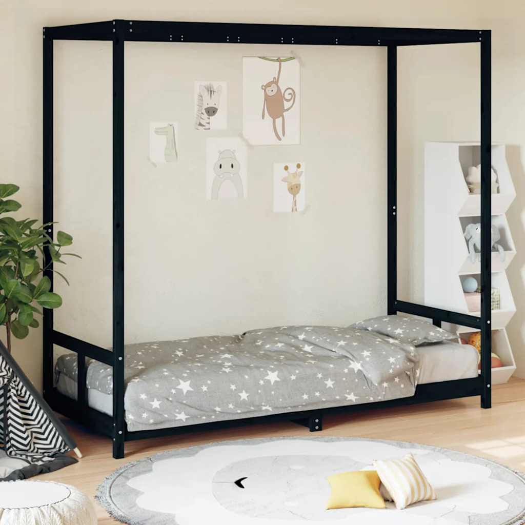 Kids Bed Frame Black 80x200 cm Solid Wood Pine