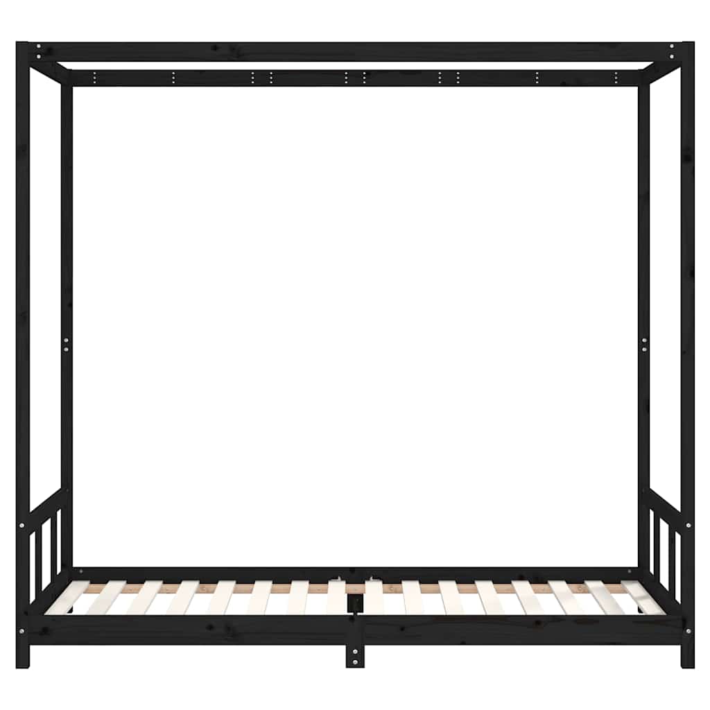 Kids Bed Frame Black 90x200 cm Solid Wood Pine