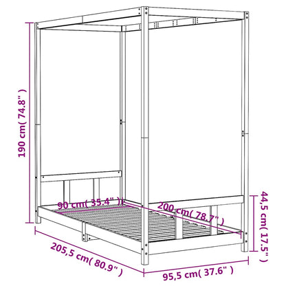 Kids Bed Frame Black 90x200 cm Solid Wood Pine