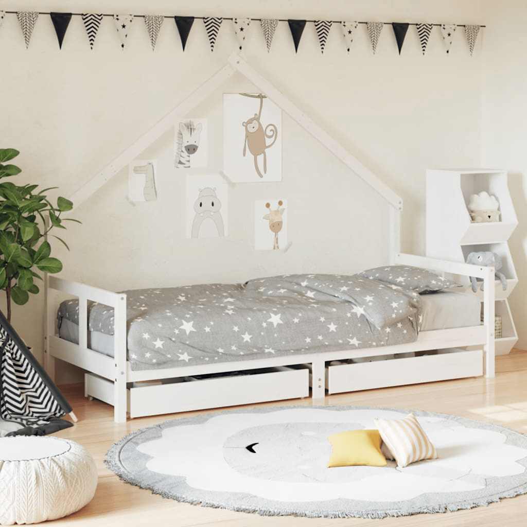 Kids Bed Frame with Drawers White 80x200 cm Solid Wood Pine