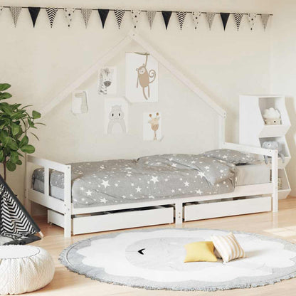 Kids Bed Frame with Drawers White 80x200 cm Solid Wood Pine