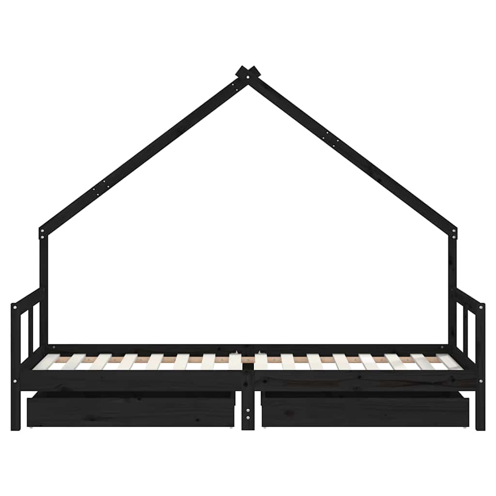 Kids Bed Frame with Drawers Black 80x200 cm Solid Wood Pine