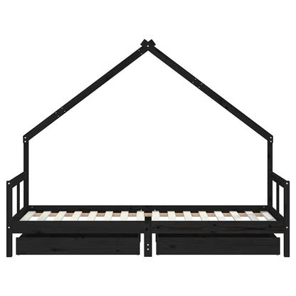 Kids Bed Frame with Drawers Black 80x200 cm Solid Wood Pine