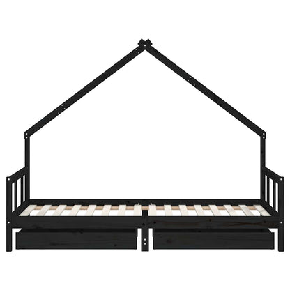 Kids Bed Frame with Drawers Black 90x200 cm Solid Wood Pine