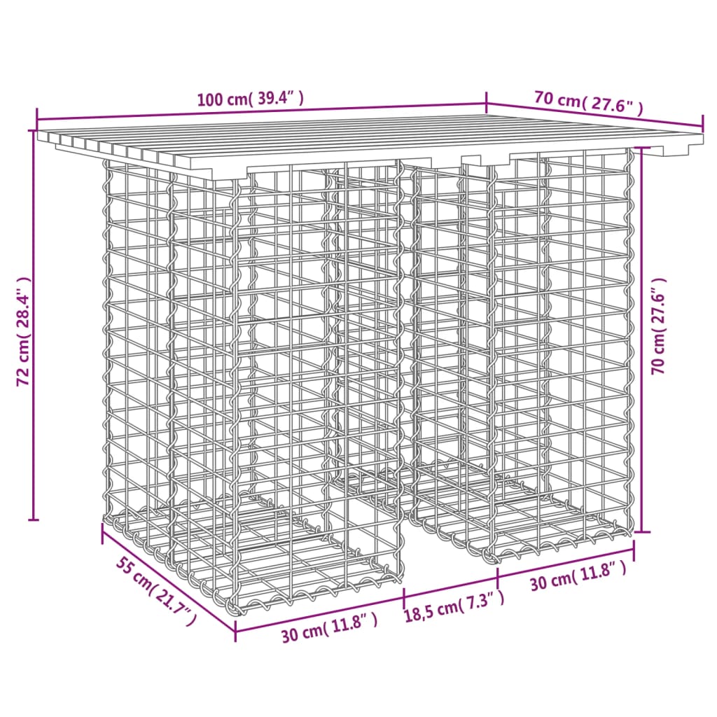 Garden Table Gabion Design 100x70x72 cm Solid Wood Pine