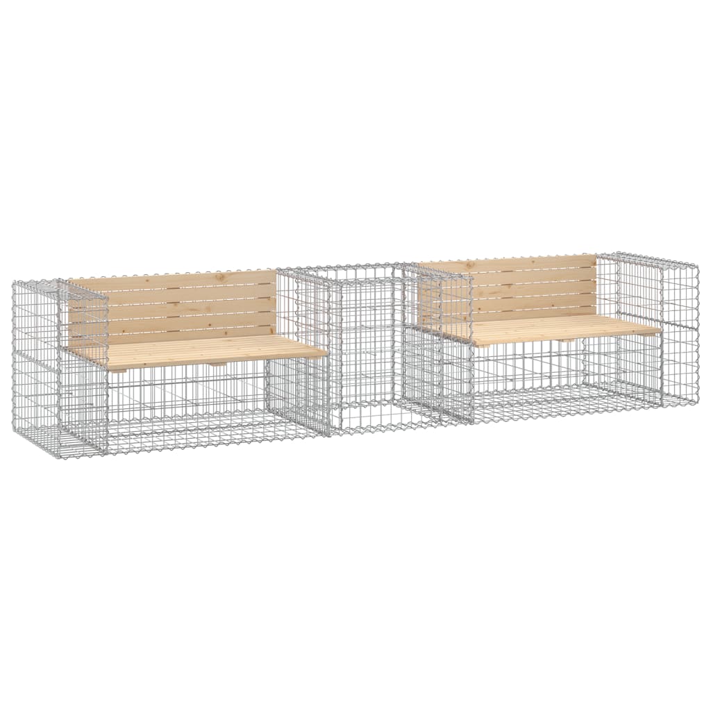 Garden Bench With Gabion Basket | Natural wood and silver