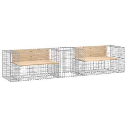 Garden Bench With Gabion Basket | Natural wood and silver