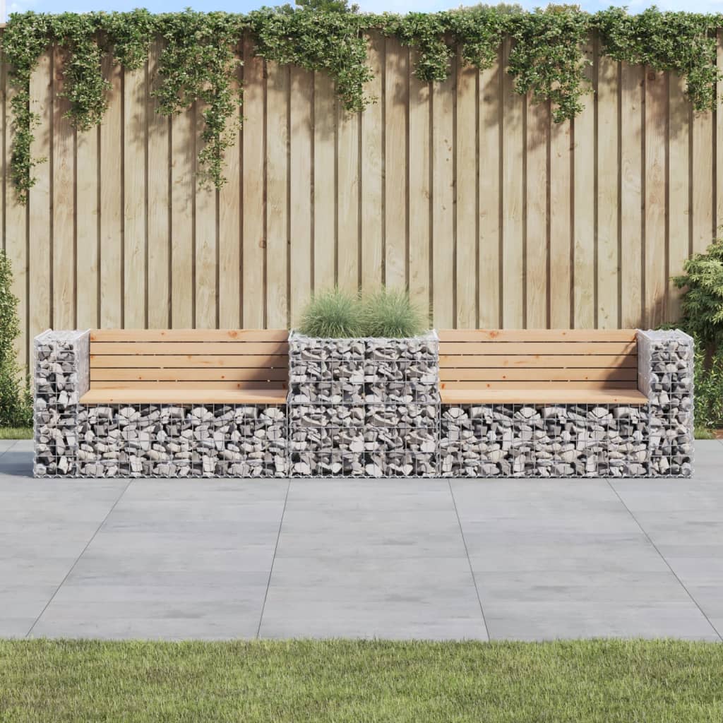 Garden Bench With Gabion Basket | Natural wood and silver
