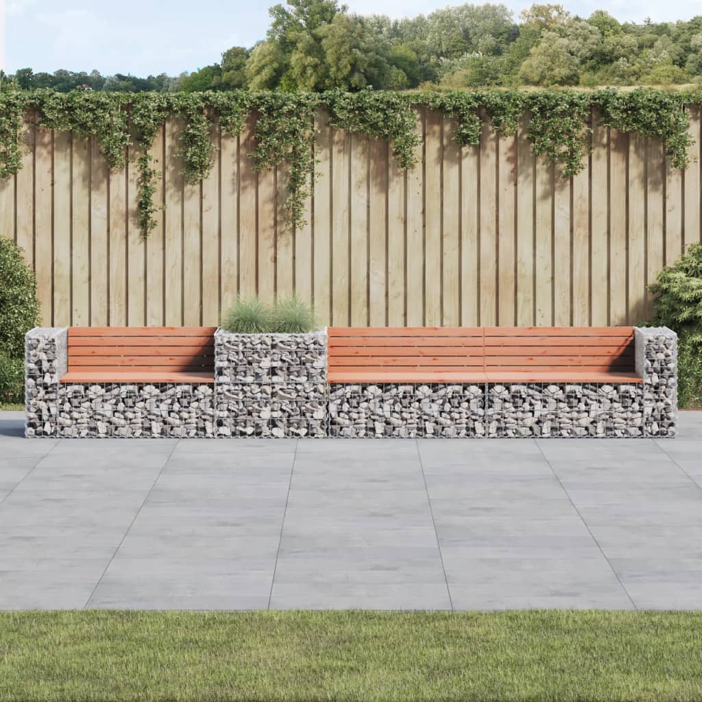 Garden Bench With Gabion Basket Wooden, Silver