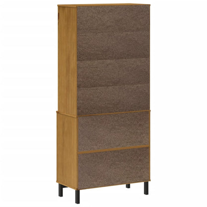 Highboard with Glass Doors FLAM 80x40x180 cm Solid Wood Pine