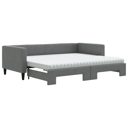 Daybed with Trundle and Mattresses Dark Grey 90x190 cm Fabric