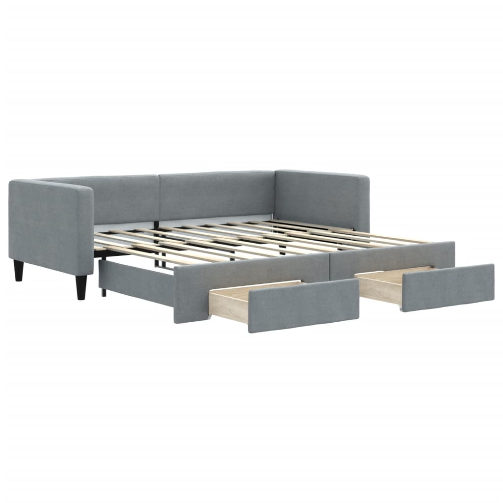 Daybed with Trundle&Drawers without Mattress Light Grey 90x190 cm Single