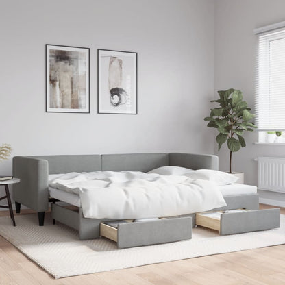 Daybed with Trundle&Drawers without Mattress Light Grey 90x190 cm Single