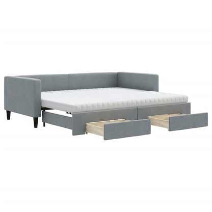 Daybed with Trundle and Drawers Light Grey 90x190 cm Fabric