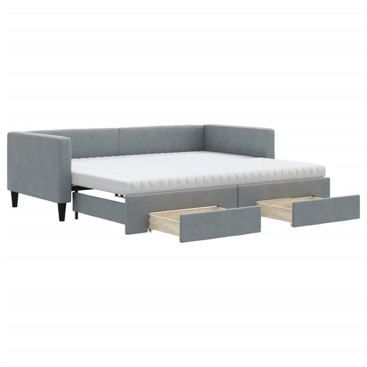 Daybed with Trundle and Drawers Light Grey 90x190 cm Fabric