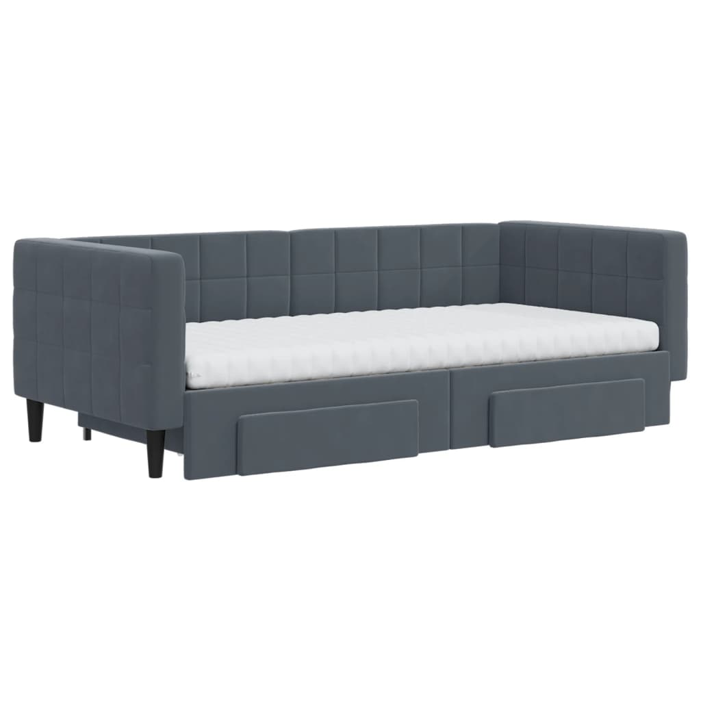 Daybed with Trundle and Drawers Dark Grey 90x190 cm Velvet