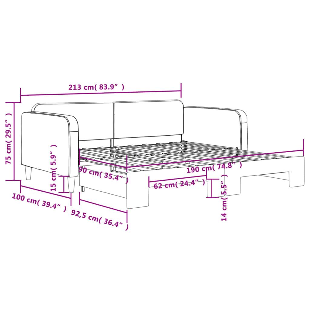 Daybed with Trundle without Mattress Dark Grey 90x190 cm Single