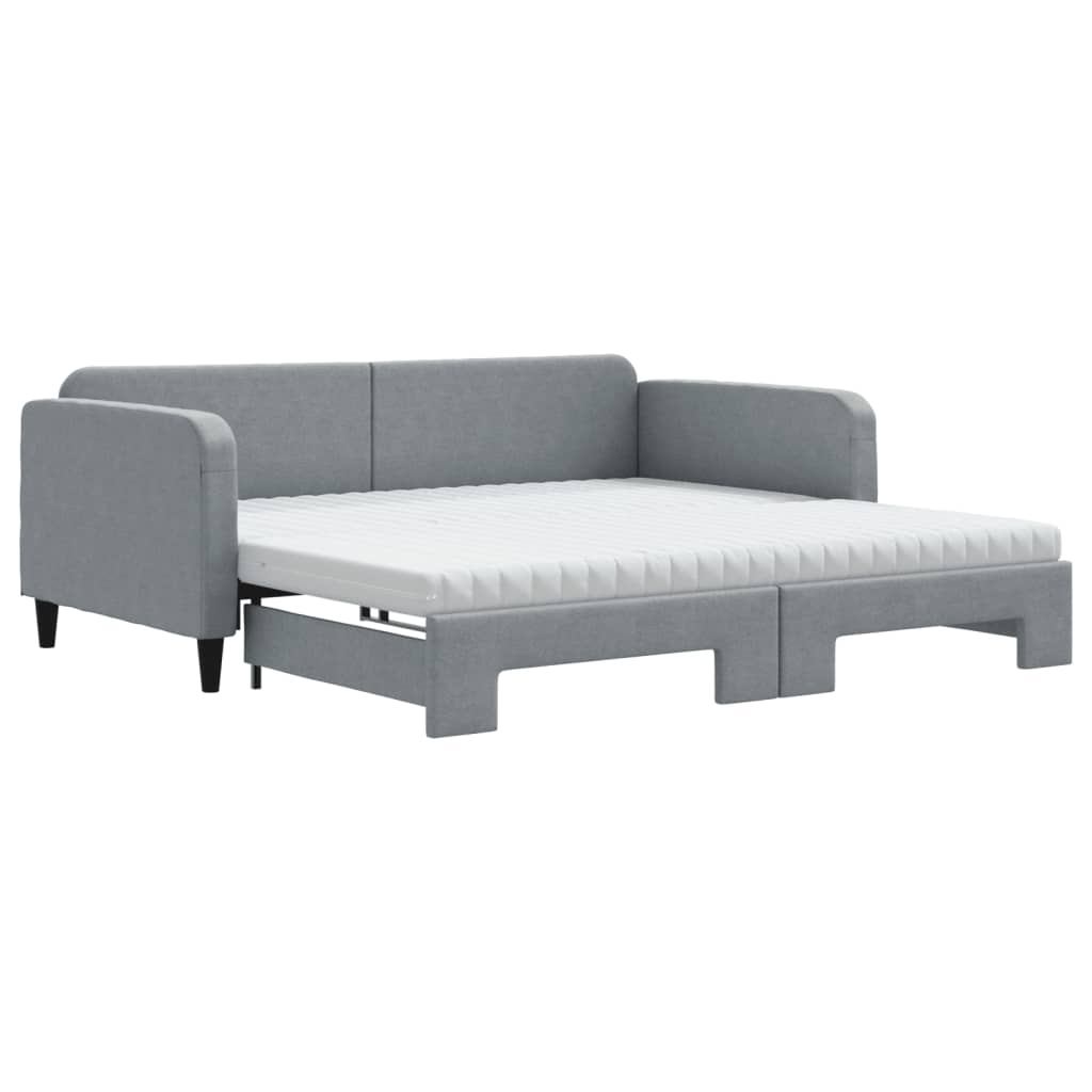 Daybed with Trundle and Mattresses Light Grey 90x190 cm Fabric