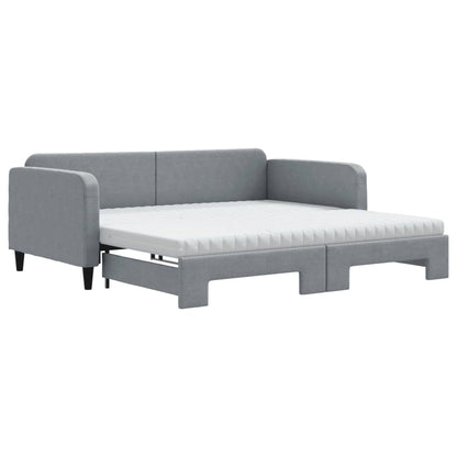 Daybed with Trundle and Mattresses Light Grey 90x190 cm Fabric