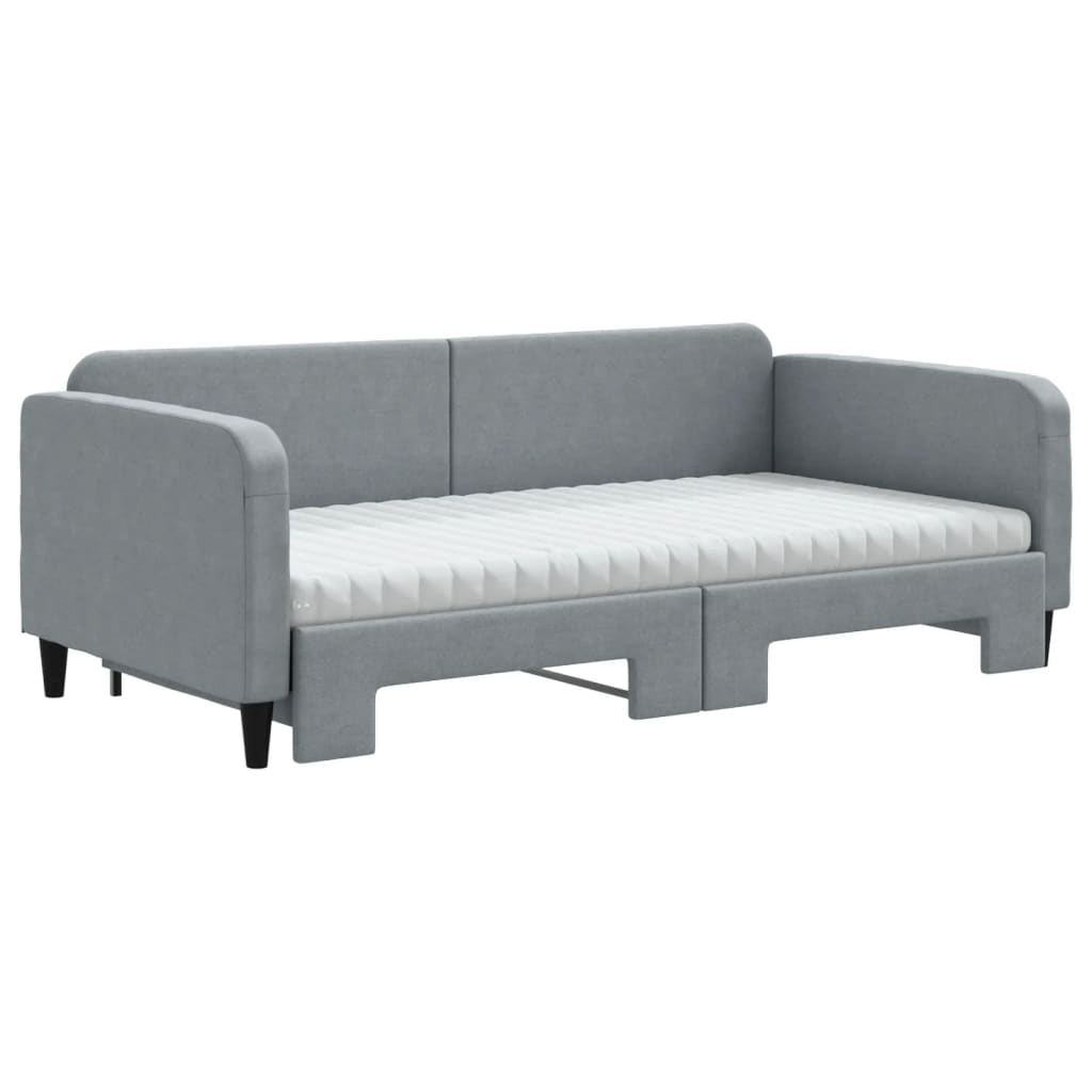 Daybed with Trundle and Mattresses Light Grey 90x190 cm Fabric