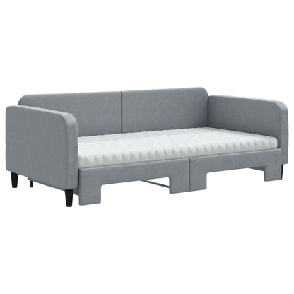 Daybed with Trundle and Mattresses Light Grey 90x190 cm Fabric