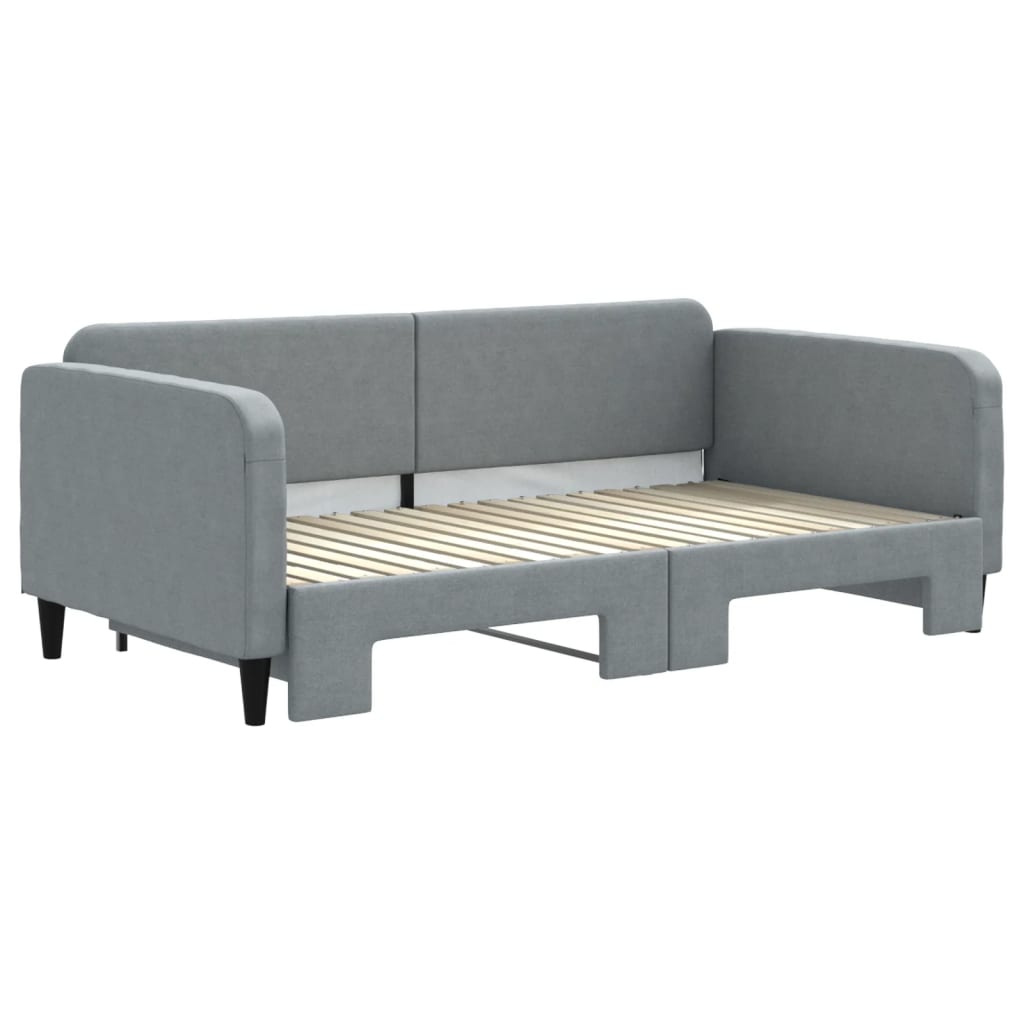 Daybed with Trundle and Mattresses Light Grey 90x190 cm Fabric