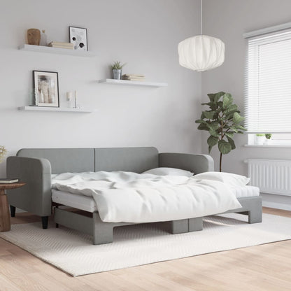 Daybed with Trundle and Mattresses Light Grey 90x190 cm Fabric