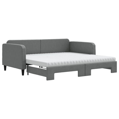 Daybed with Trundle and Mattresses Dark Grey 90x190 cm Fabric