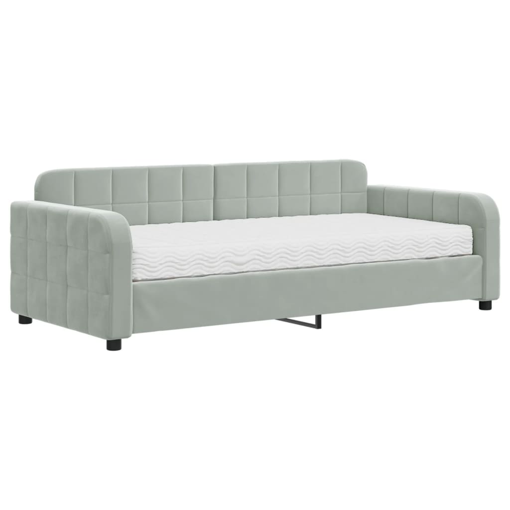 Daybed with Mattress Light Grey 90x190 cm Velvet