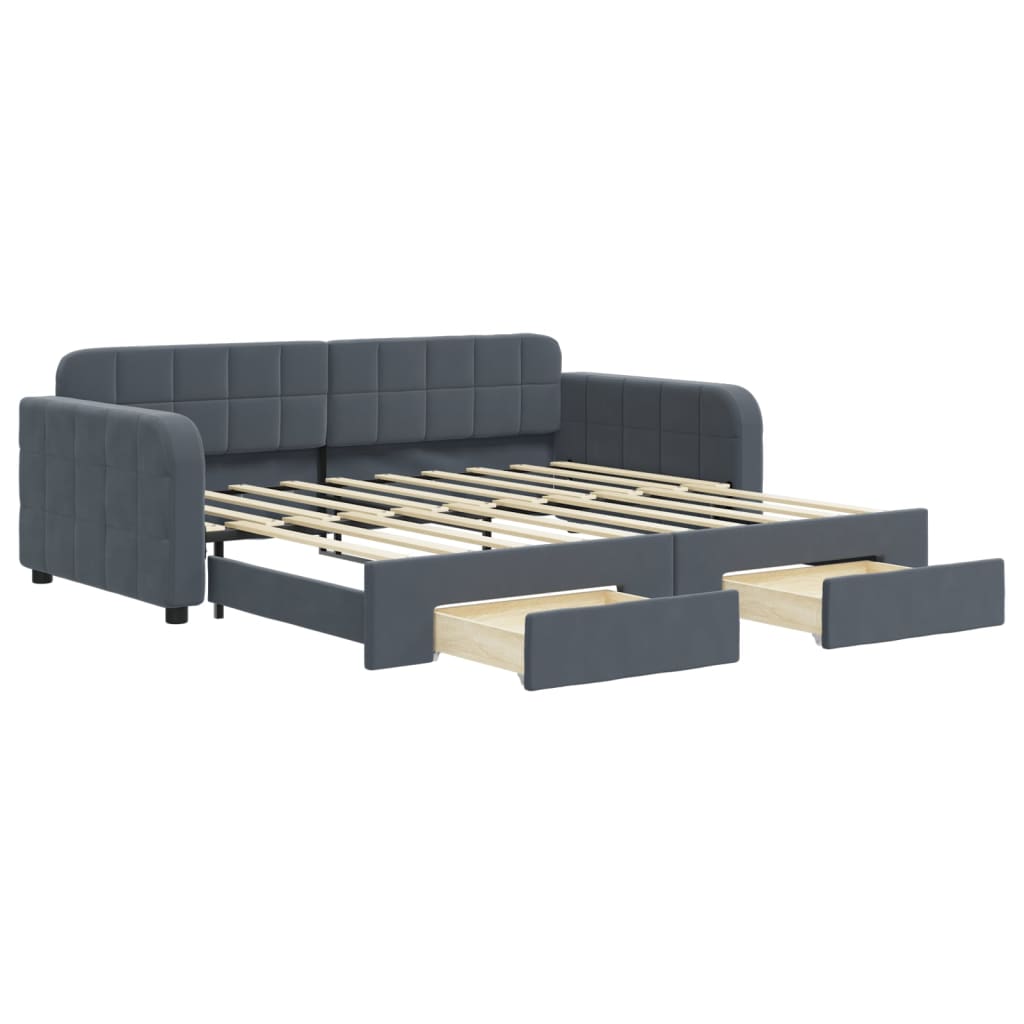 Daybed with Trundle&Drawers without Mattress Dark Grey 90x190 cm Single