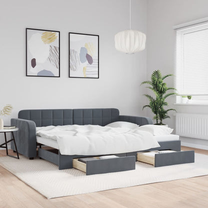 Daybed with Trundle&Drawers without Mattress Dark Grey 90x190 cm Single