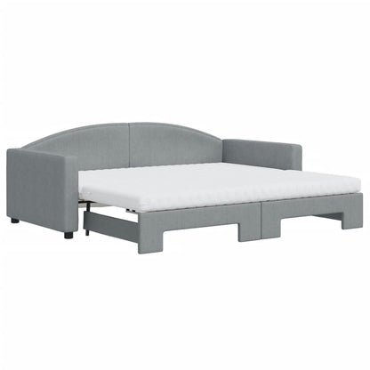 Daybed with Trundle and Mattresses Light Grey 90x190 cm Fabric