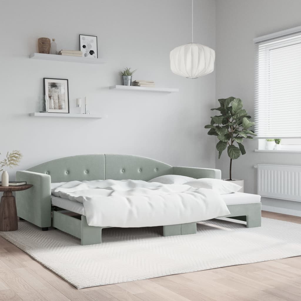 Daybed with Trundle without Mattress Light Grey 90x190 cm Single